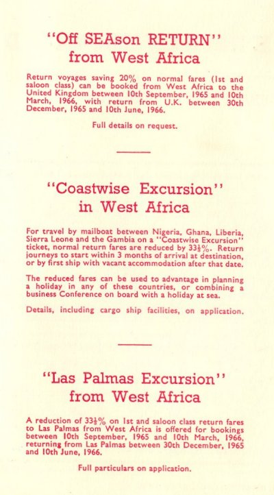 Elder Dempster 1966 timetable