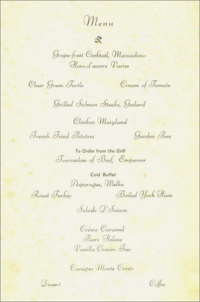 dinner menu