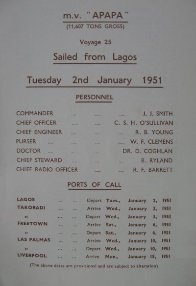 Passenger List - Apapa